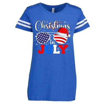 Christmas In July Santa Hat Sunglasses Usa Flag 4th Of July Enza Ladies Jersey Football T-Shirt