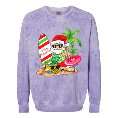 Christmas In July Santa Hawaiian Summer Surf Surfing Surfer Colorblast Crewneck Sweatshirt