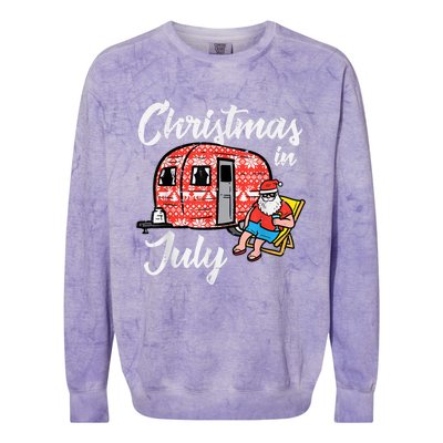 Christmas In July Santa Camping Funny Xmas Colorblast Crewneck Sweatshirt