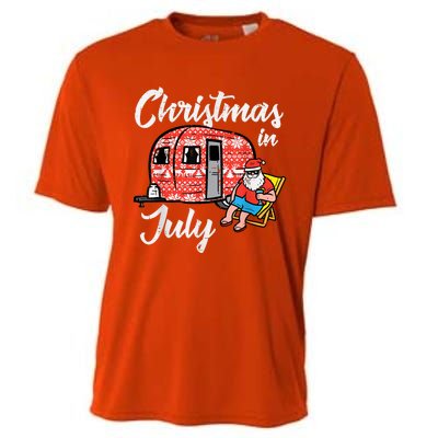 Christmas In July Santa Camping Funny Xmas Cooling Performance Crew T-Shirt