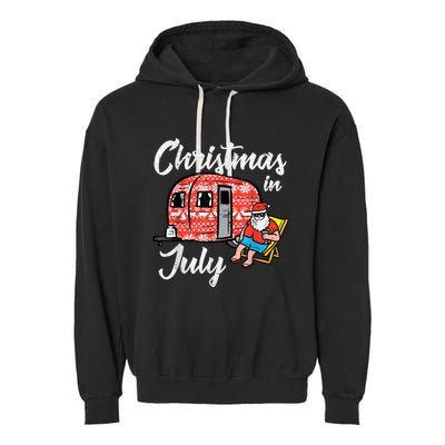 Christmas In July Santa Camping Funny Xmas Garment-Dyed Fleece Hoodie