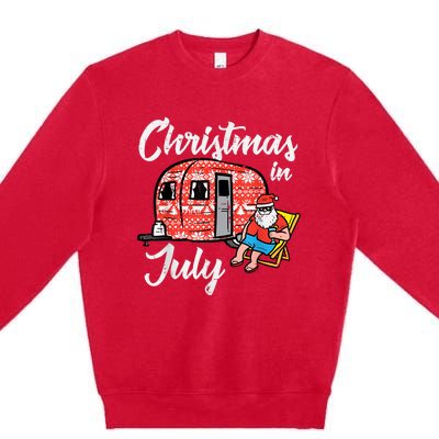 Christmas In July Santa Camping Funny Xmas Premium Crewneck Sweatshirt