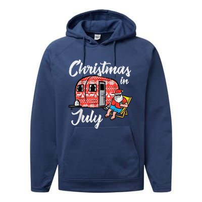 Christmas In July Santa Camping Funny Xmas Performance Fleece Hoodie