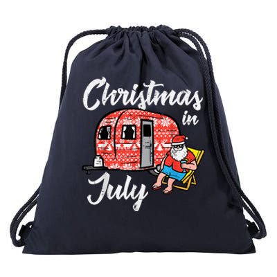 Christmas In July Santa Camping Funny Xmas Drawstring Bag