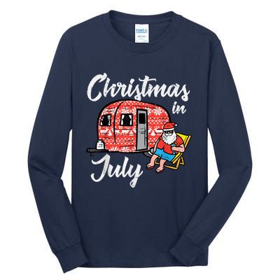 Christmas In July Santa Camping Funny Xmas Tall Long Sleeve T-Shirt