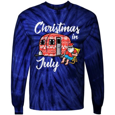 Christmas In July Santa Camping Funny Xmas Tie-Dye Long Sleeve Shirt