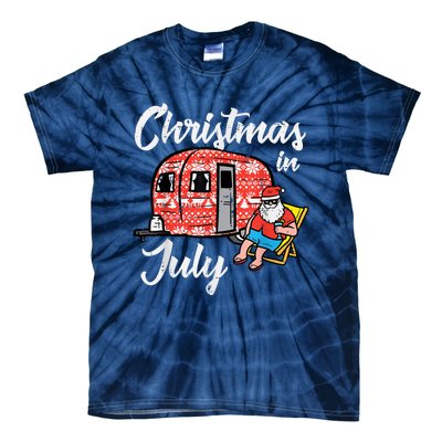 Christmas In July Santa Camping Funny Xmas Tie-Dye T-Shirt