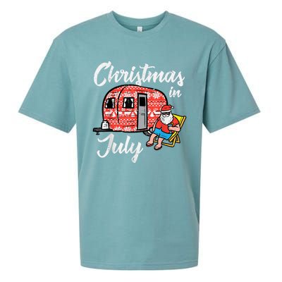 Christmas In July Santa Camping Funny Xmas Sueded Cloud Jersey T-Shirt