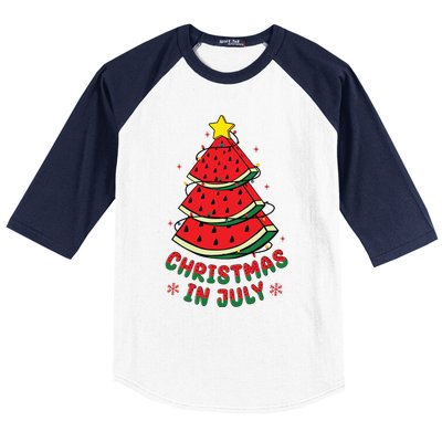 Christmas In July Watermelon Tree Summer Baseball Sleeve Shirt