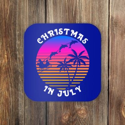 Christmas In July Xmas Dolphins Santa Carriage Beach Party Gift Coaster