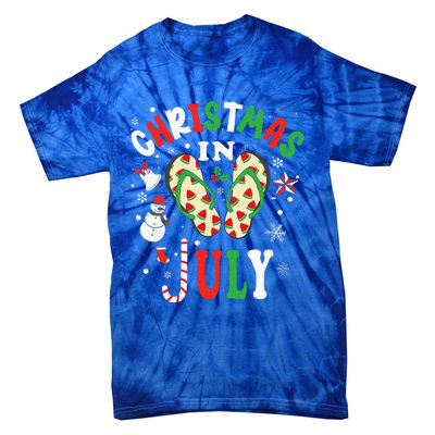 Christmas In July Flip Flops Summer Vacation Beach Lovers Tie-Dye T-Shirt