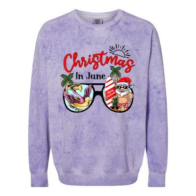 Christmas In June Sunglasses Santa Flamingo Summer Vacation Colorblast Crewneck Sweatshirt