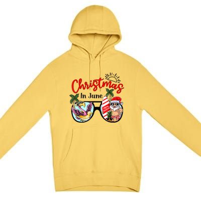 Christmas In June Sunglasses Santa Flamingo Summer Vacation Premium Pullover Hoodie