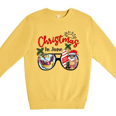 Christmas In June Sunglasses Santa Flamingo Summer Vacation Premium Crewneck Sweatshirt