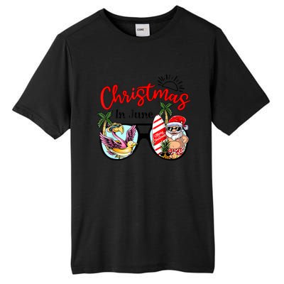 Christmas In June Sunglasses Santa Flamingo Summer Vacation Tall Fusion ChromaSoft Performance T-Shirt