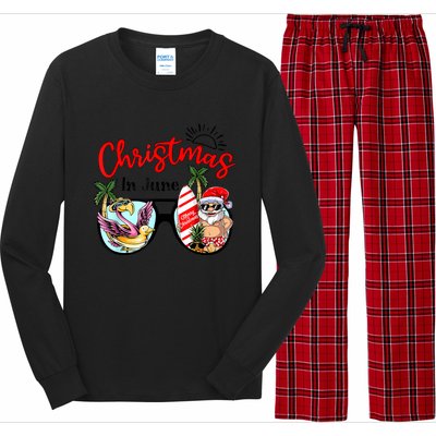 Christmas In June Sunglasses Santa Flamingo Summer Vacation Long Sleeve Pajama Set