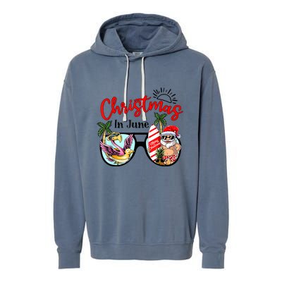 Christmas In June Sunglasses Santa Flamingo Summer Vacation Garment-Dyed Fleece Hoodie