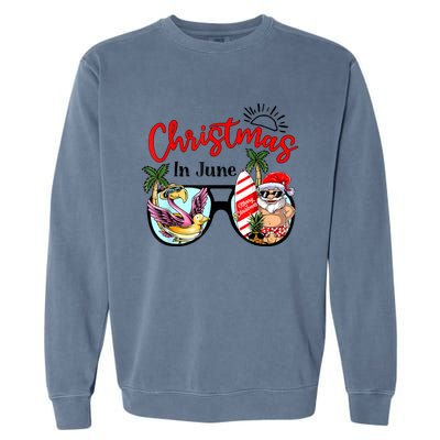 Christmas In June Sunglasses Santa Flamingo Summer Vacation Garment-Dyed Sweatshirt