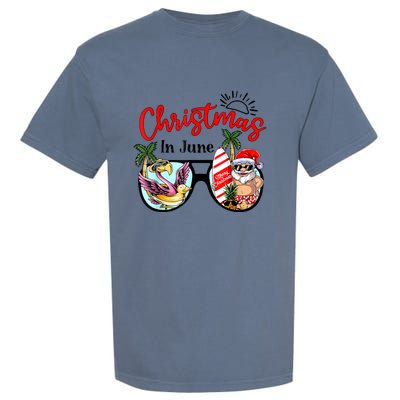 Christmas In June Sunglasses Santa Flamingo Summer Vacation Garment-Dyed Heavyweight T-Shirt