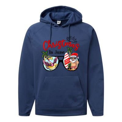 Christmas In June Sunglasses Santa Flamingo Summer Vacation Performance Fleece Hoodie