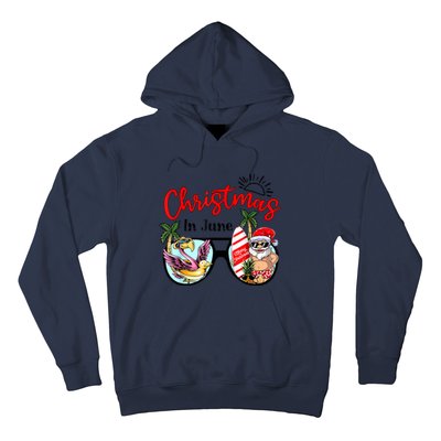 Christmas In June Sunglasses Santa Flamingo Summer Vacation Hoodie