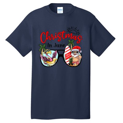 Christmas In June Sunglasses Santa Flamingo Summer Vacation Tall T-Shirt