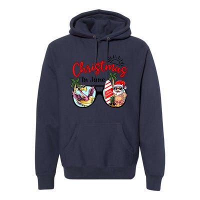 Christmas In June Sunglasses Santa Flamingo Summer Vacation Premium Hoodie