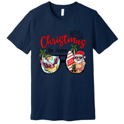 Christmas In June Sunglasses Santa Flamingo Summer Vacation Premium T-Shirt