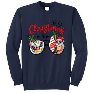 Christmas In June Sunglasses Santa Flamingo Summer Vacation Tall Sweatshirt