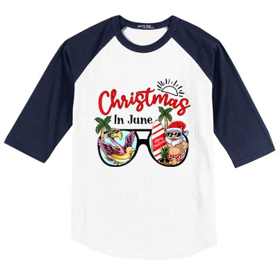 Christmas In June Sunglasses Santa Flamingo Summer Vacation Baseball Sleeve Shirt