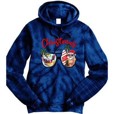 Christmas In June Sunglasses Santa Flamingo Summer Vacation Tie Dye Hoodie