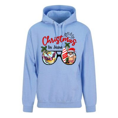 Christmas In June Sunglasses Santa Flamingo Summer Vacation Unisex Surf Hoodie