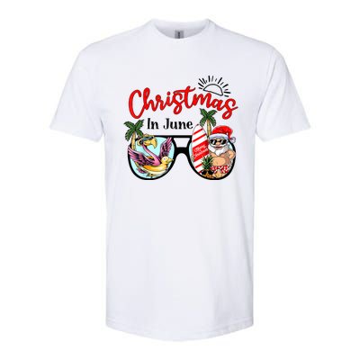 Christmas In June Sunglasses Santa Flamingo Summer Vacation Softstyle CVC T-Shirt