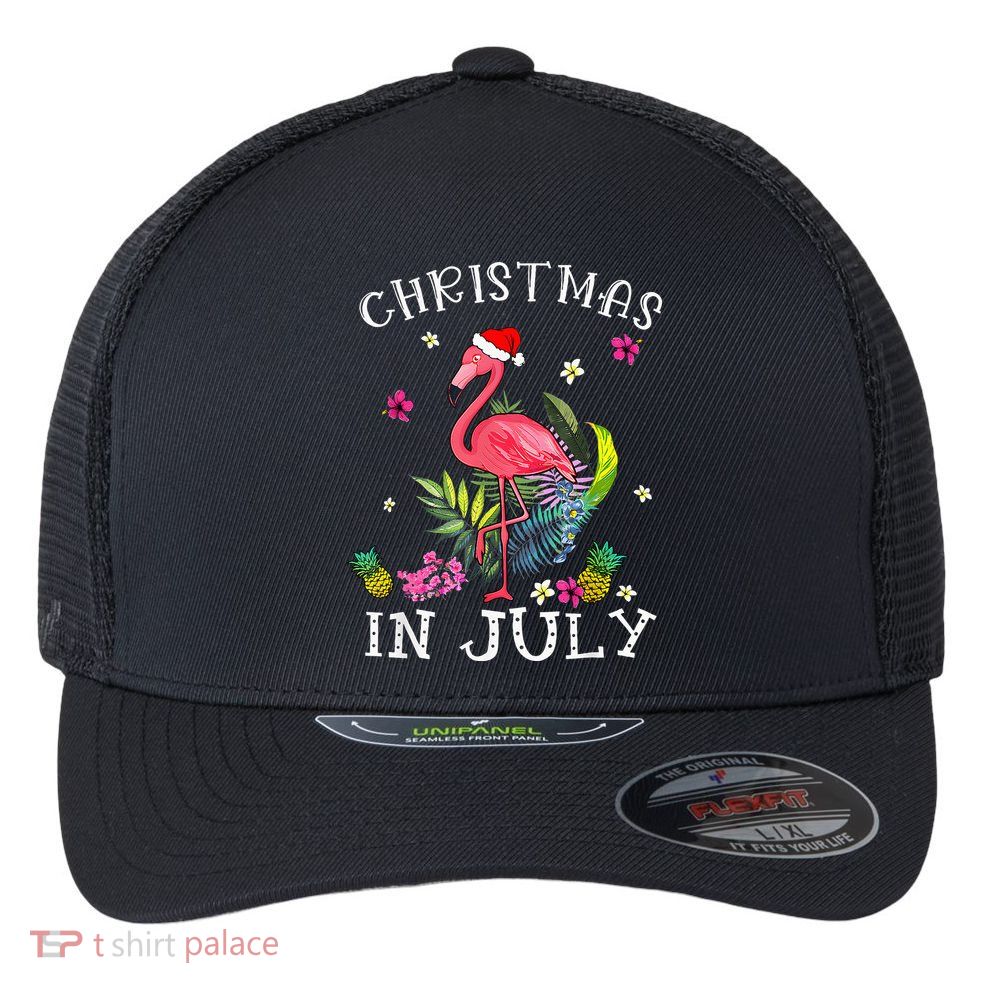 Christmas In July For Women Pink Flamingo Flexfit Unipanel Trucker Cap
