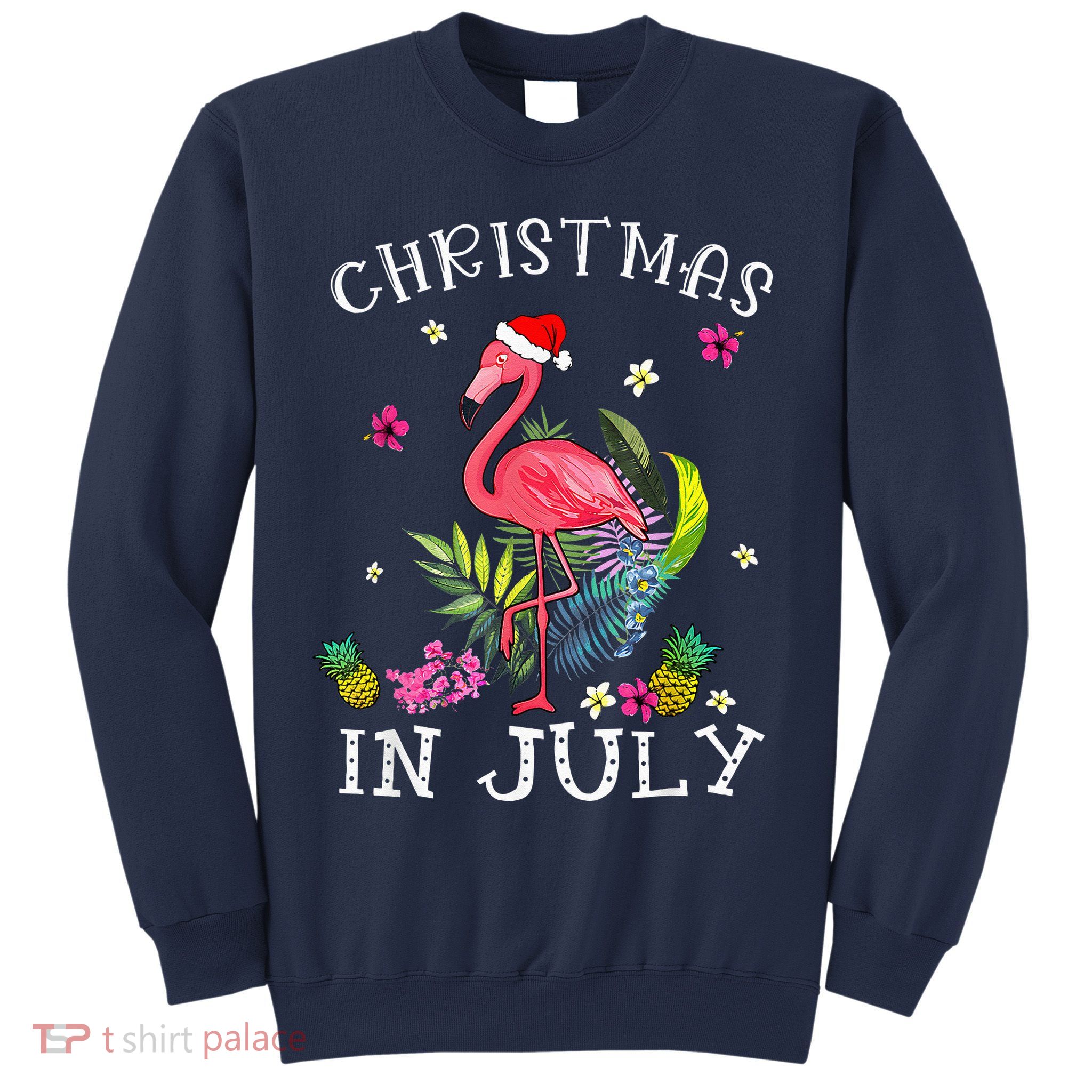 Christmas In July For Women Pink Flamingo Sweatshirt