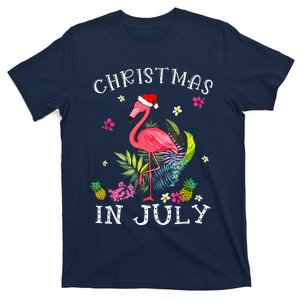 Christmas In July For Women Pink Flamingo T-Shirt