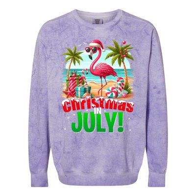 Christmas In July Flamingo Beach Summer Hawaii Colorblast Crewneck Sweatshirt