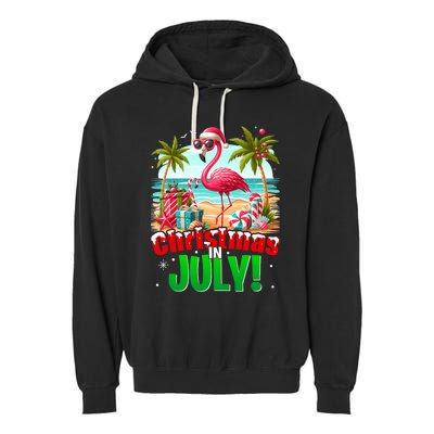 Christmas In July Flamingo Beach Summer Hawaii Garment-Dyed Fleece Hoodie