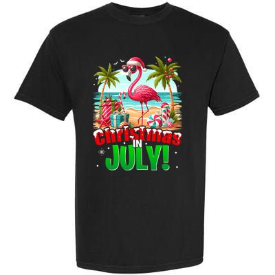 Christmas In July Flamingo Beach Summer Hawaii Garment-Dyed Heavyweight T-Shirt