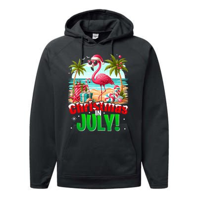 Christmas In July Flamingo Beach Summer Hawaii Performance Fleece Hoodie