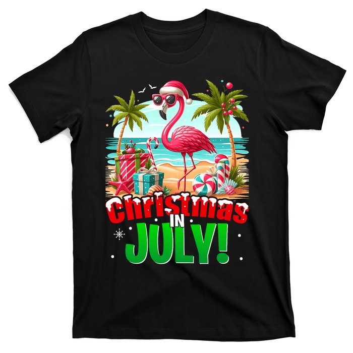 Christmas In July Flamingo Beach Summer Hawaii T-Shirt