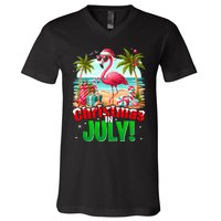 Christmas In July Flamingo Beach Summer Hawaii V-Neck T-Shirt