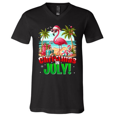 Christmas In July Flamingo Beach Summer Hawaii V-Neck T-Shirt