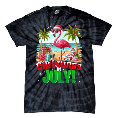 Christmas In July Flamingo Beach Summer Hawaii Tie-Dye T-Shirt