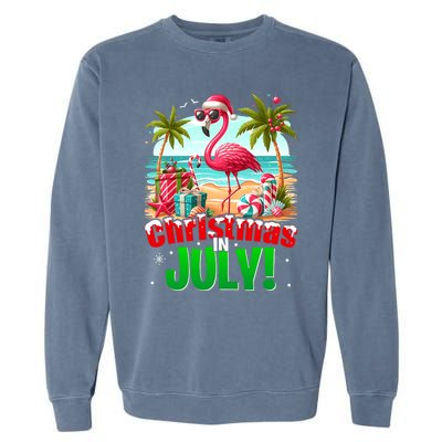 Christmas In July Flamingo Beach Summer Hawaii Garment-Dyed Sweatshirt