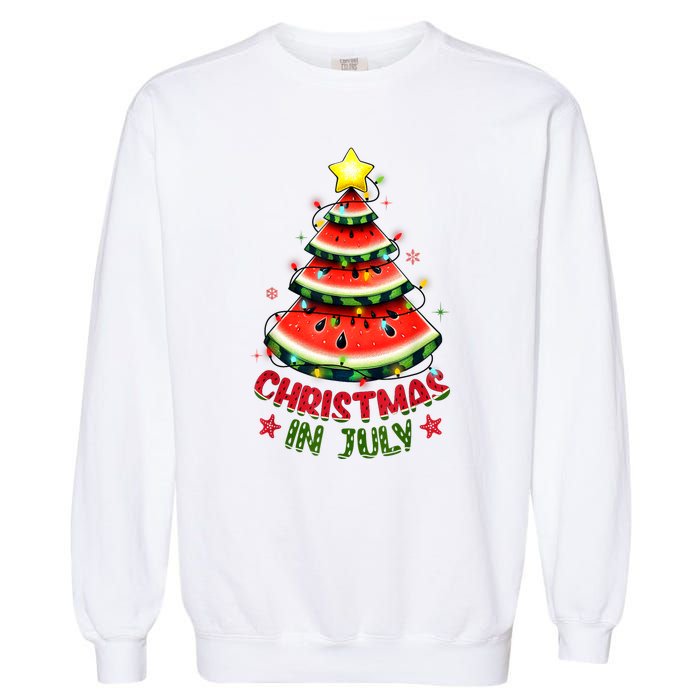 Christmas In July Shirts Women Watermelon Xmas Tree Garment-Dyed Sweatshirt