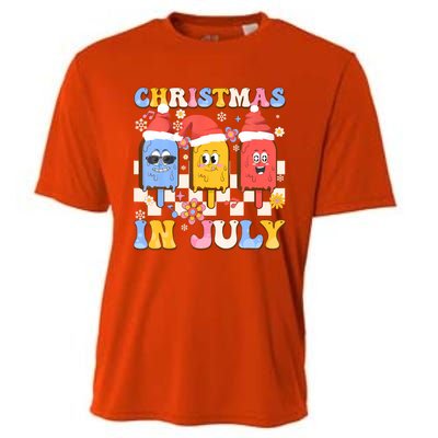 Christmas In July Ice Pops Santa Hat Summer Cool Gift Cooling Performance Crew T-Shirt