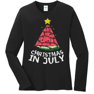 christmas in july watermelon xmas tree summer trending Ladies Long Sleeve Shirt