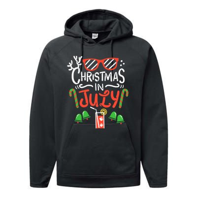 Christmas In July Summer Beach Vacation Performance Fleece Hoodie