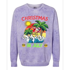 Christmas In July Funny Santa Surfing Summer Beach Vacation Colorblast Crewneck Sweatshirt